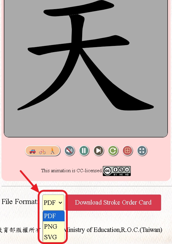 英文版 筆順字卡提供三種檔案格式的示意圖